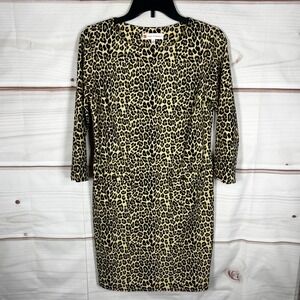 Jude Connally Dress Women Small Brown Leopard Print 3/4 Sleeve Pocket Shift Chic